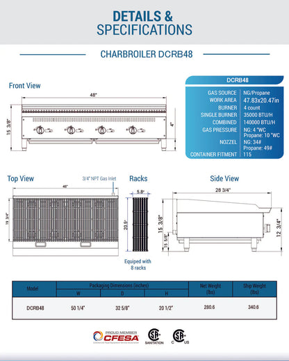 Dukers DCRB48 48 in. W Countertop Charbroiler