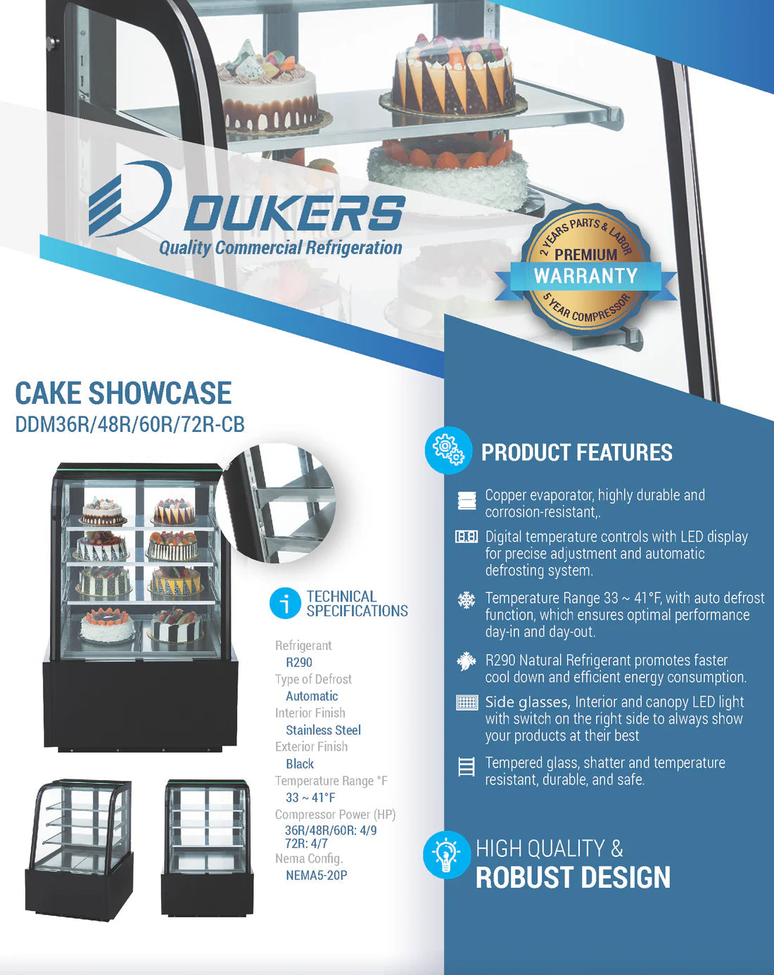 Dukers DDM48R-CB Curved Glass 48" Cake Showcase
