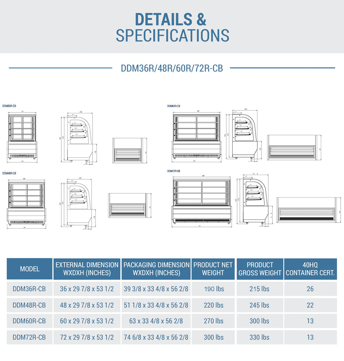 Dukers DDM72R-CB Curved Glass 72" Cake Showcase