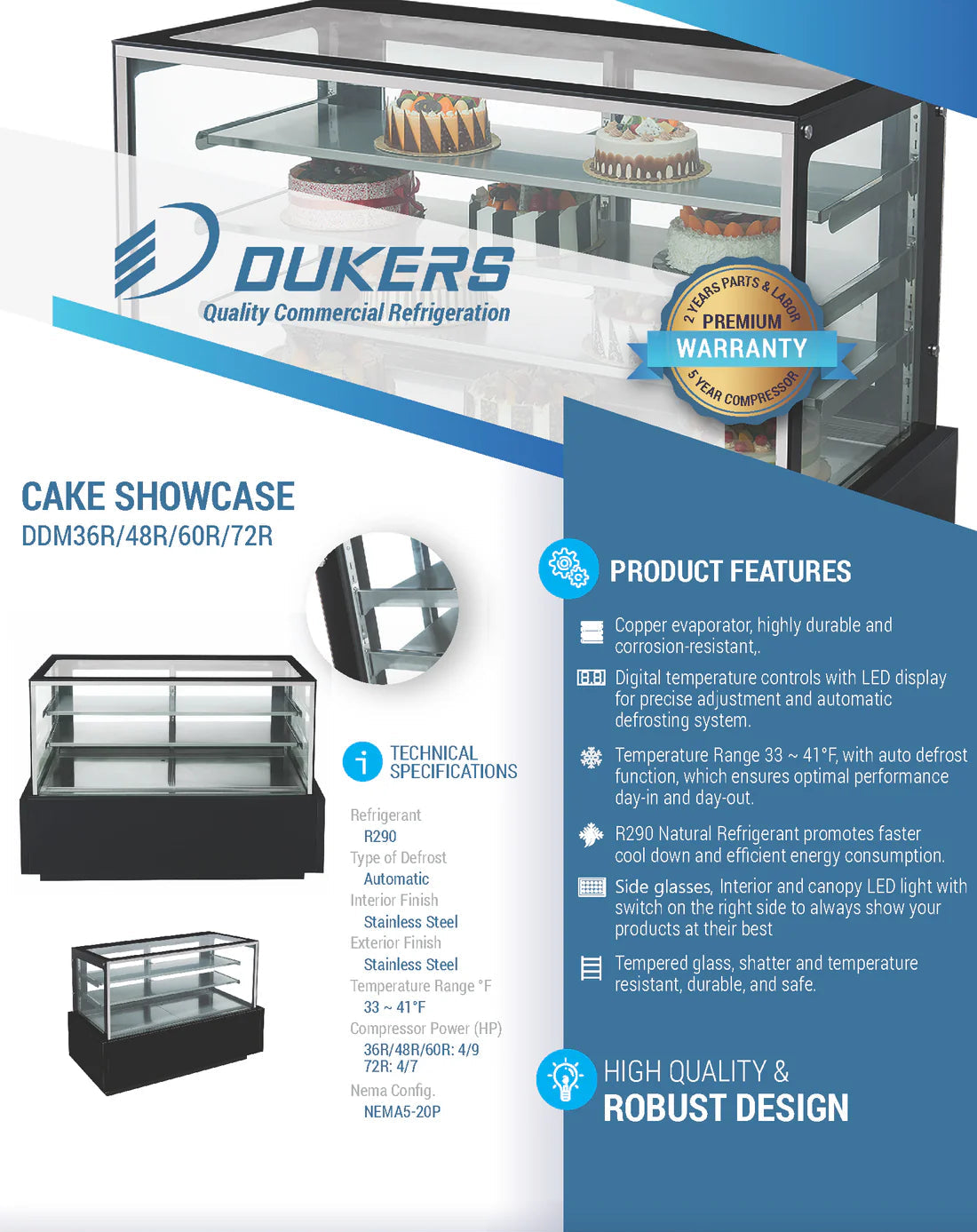 Dukers DDM60R - Straight Glass 60" Cake Showcase