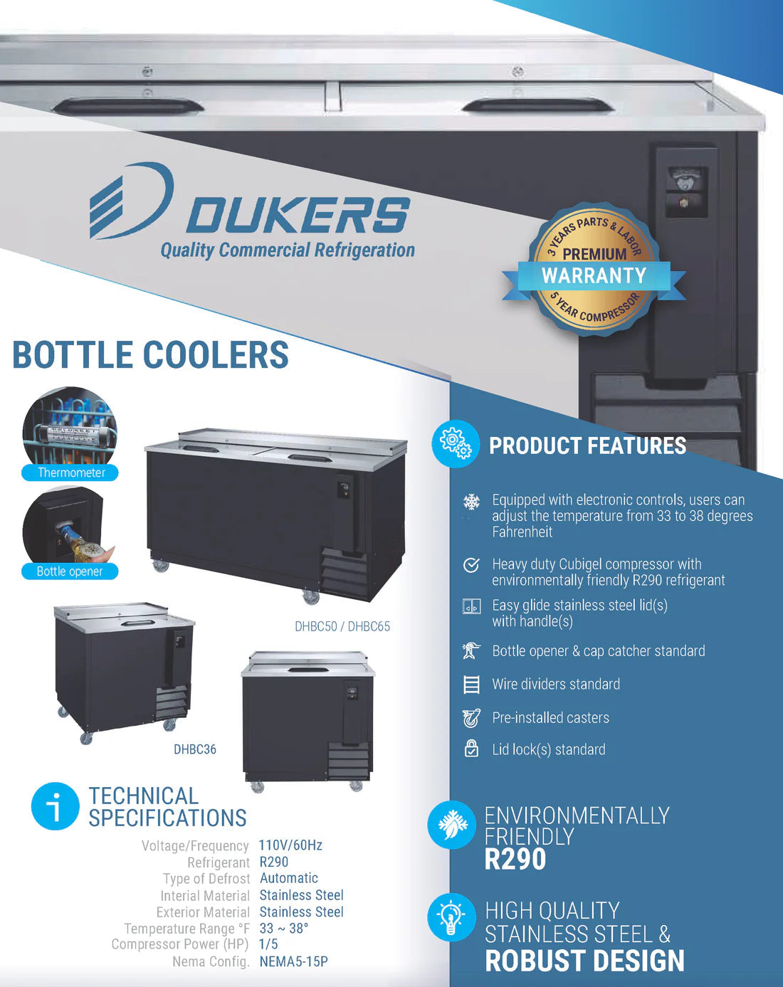Dukers DHBC50 - 50" Bottle Cooler