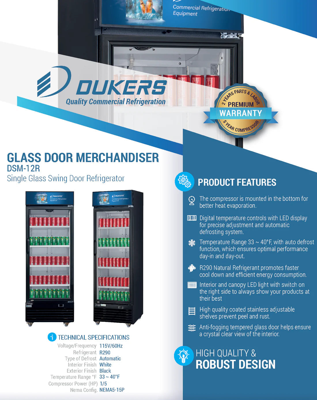 Dukers DSM-12R Commercial Single Glass Swing Door Merchandiser Refrigerator