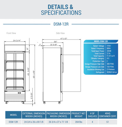 Dukers DSM-12R Commercial Single Glass Swing Door Merchandiser Refrigerator