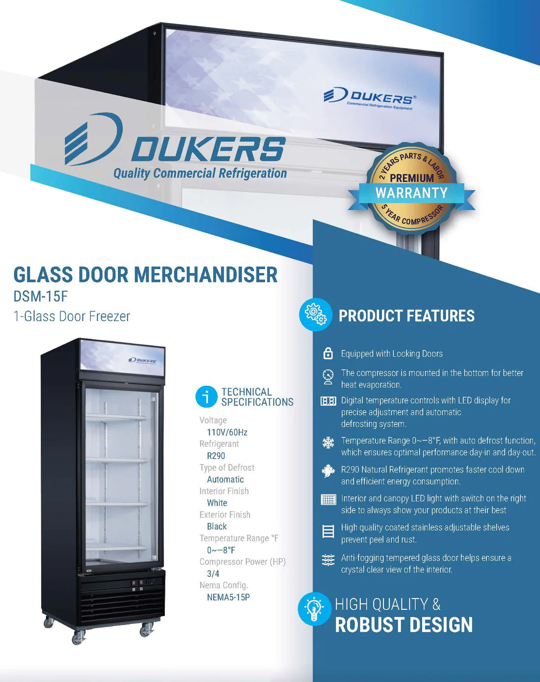 Dukers DSM-15F Commercial Single Glass Swing Door Merchandiser Freezer
