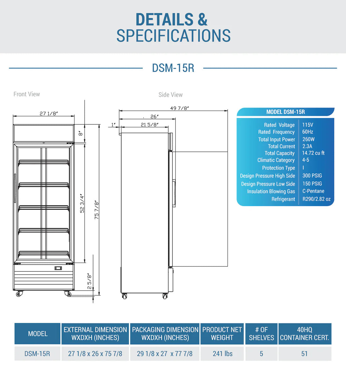 Dukers DSM-15R Commercial Single Glass Swing Door Merchandiser Refrigerator