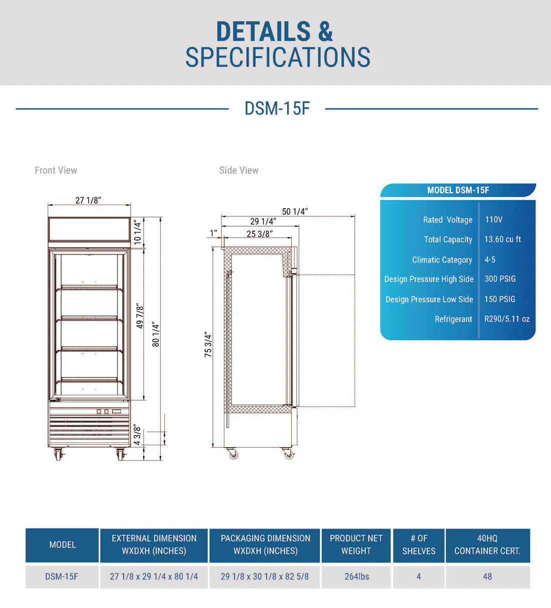 Dukers DSM-15F Commercial Single Glass Swing Door Merchandiser Freezer