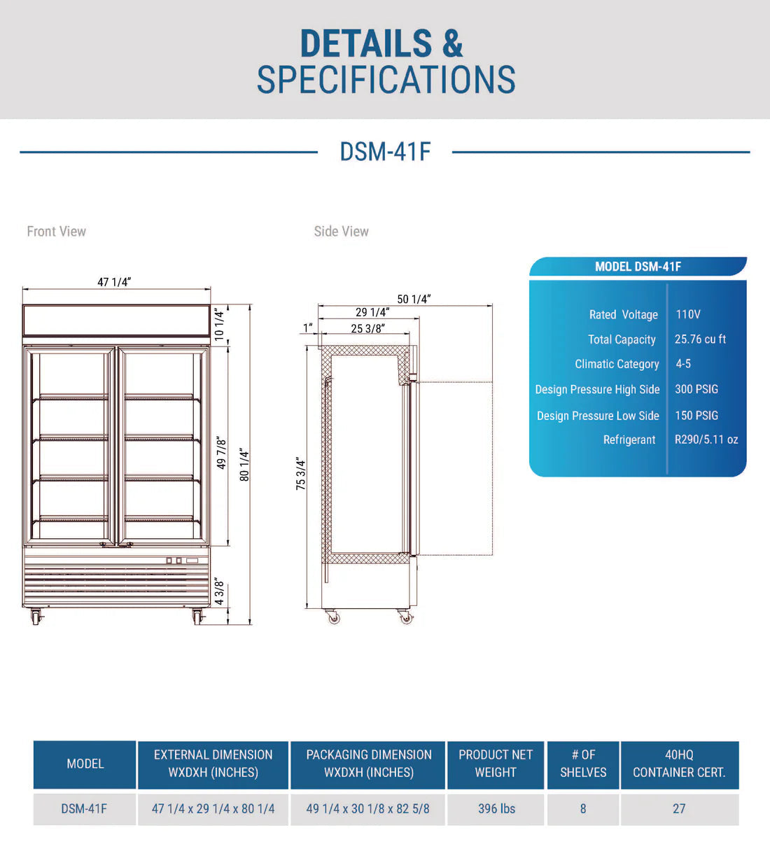 Dukers DSM-41F Commercial Glass Swing 2-Door Merchandiser Freezer