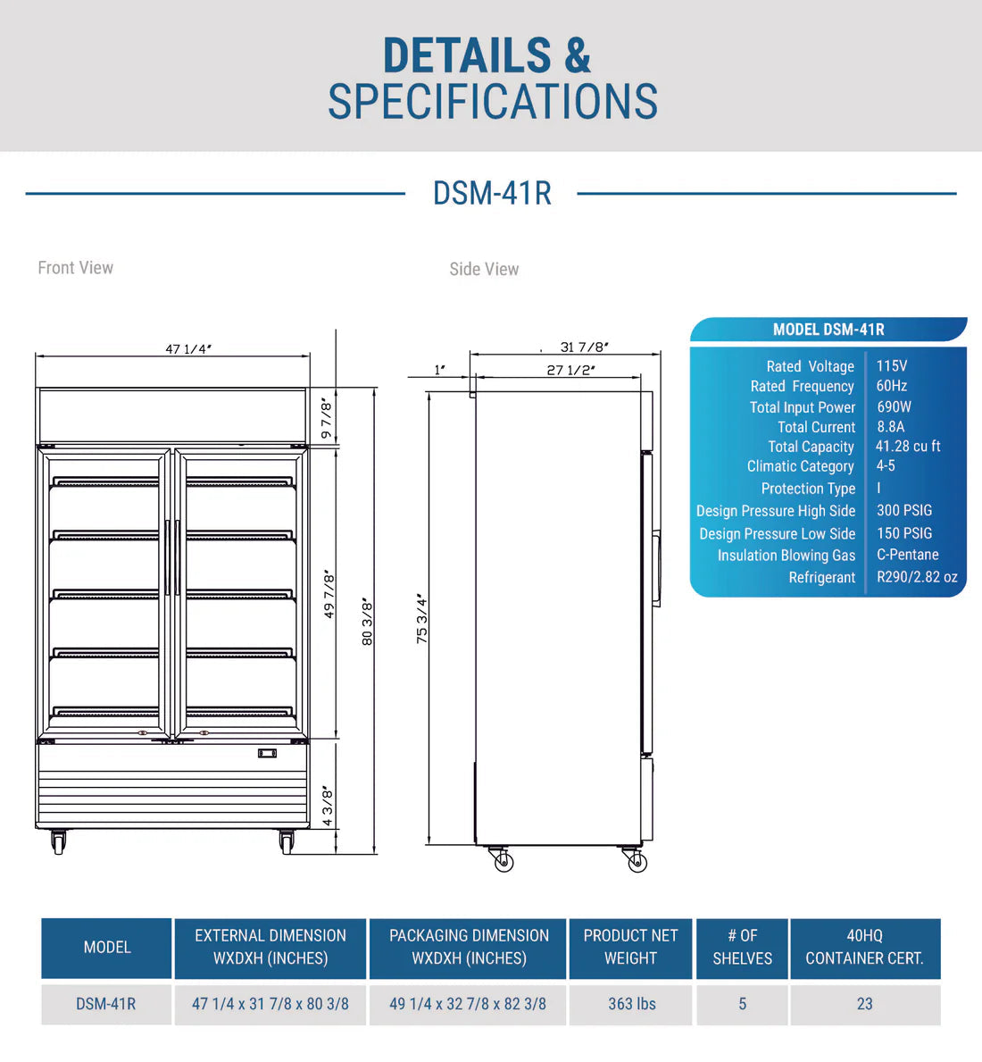 Dukers DSM-41R Commercial Glass Swing 2-Door Merchandiser Refrigerator