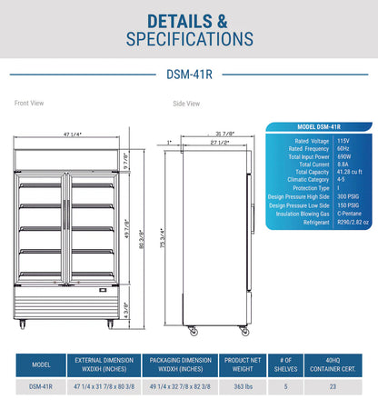 Dukers DSM-41R Commercial Glass Swing 2-Door Merchandiser Refrigerator