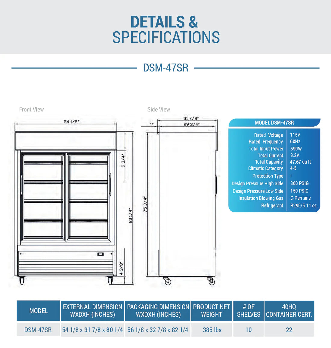 Dukers DSM-47SR Commercial Glass Sliding 2-Door Merchandiser Refrigerator in Black