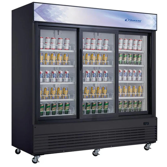Dukers DSM-68SR Commercial Glass Sliding 3-Door Merchandiser Refrigerator