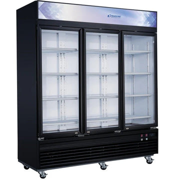 Dukers DSM-69F Commercial Glass Swing 3-Door Merchandiser Freezer