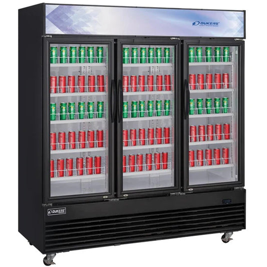 Dukers DSM-69R Commercial Glass Swing 3-Door Merchandiser Refrigerator