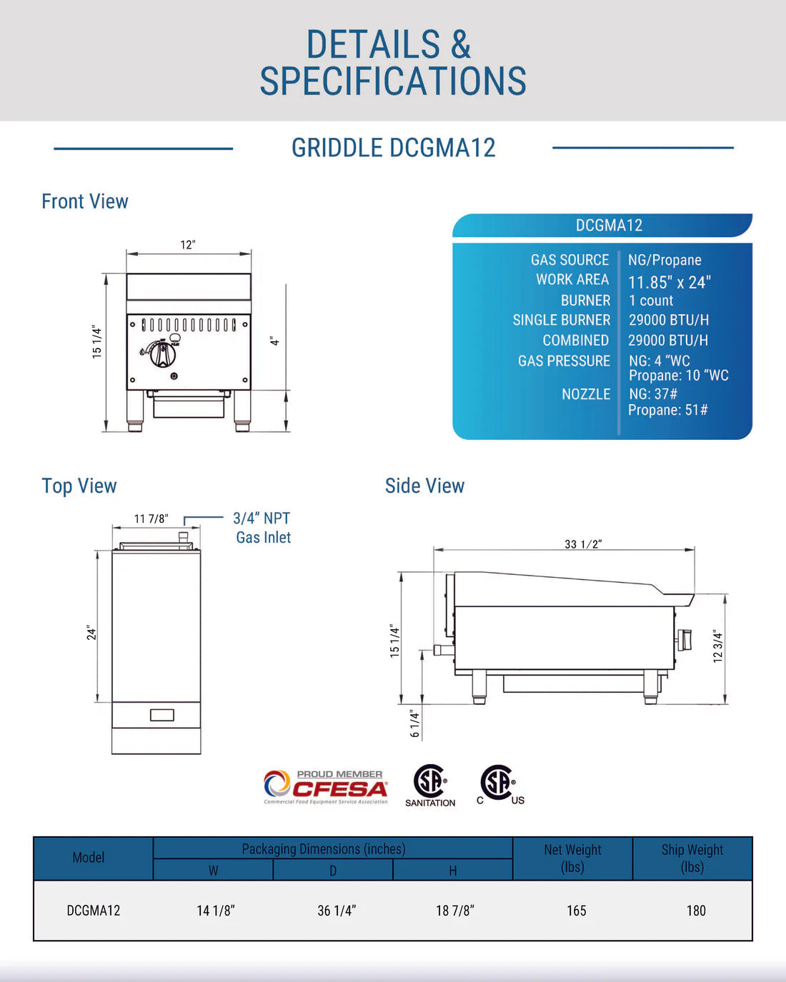 Dukers DCGMA12 12 in. W Griddle with 1 Burners