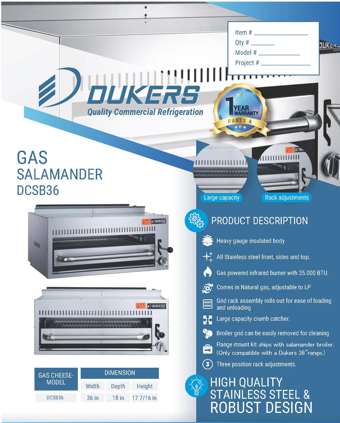 Dukers DCSB36 Gas Salamander