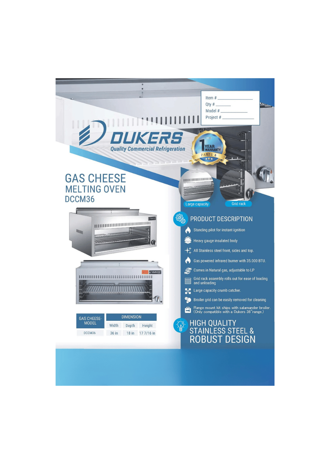 Dukers DCCM36 Cheese Melting Oven