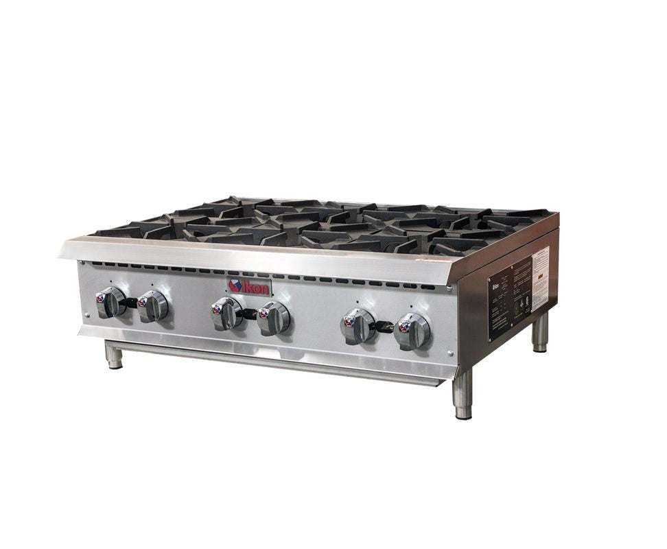 IKON IHP-6-36 Gas Hotplate – 6 Burners, 25,000 BTU, Stainless Steel, Natural or LP Gas