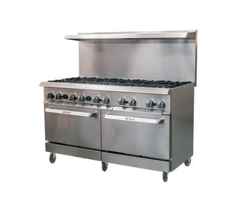 IKON IR-10-60 Gas Range – 10 Burners with 2 Static Ovens, 30,000 BTU Burners, NG/LP