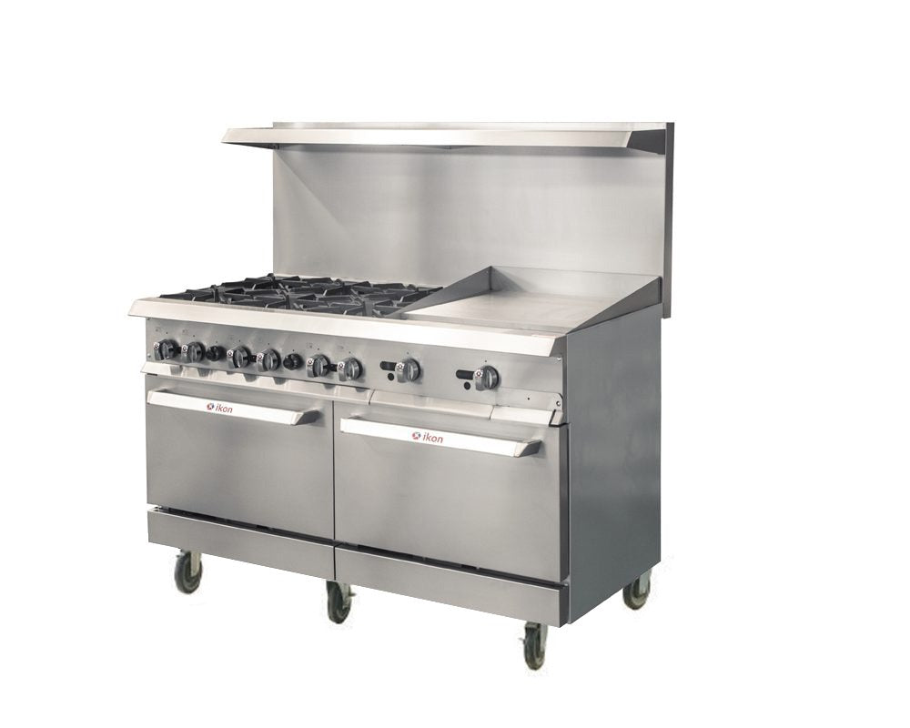 IKON IR-6B-24TG-60 Gas Range – 6 Burners with 24” Griddle Plate & Oven, Thermostat Control, NG/LP