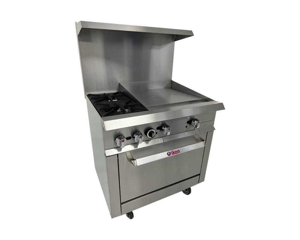 IKON IR-2B-24MG-36 Gas Range – 2 Burners with 24” ¾” Griddle Plate & Oven, NG/LP