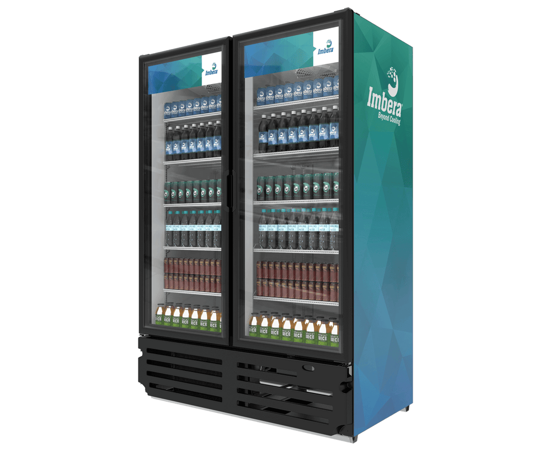 Imbera VRD43 HC BW 54 1/8" Two Section Glass Door Merchandiser - (2) Left/Right Hinge Doors, Black, 115v