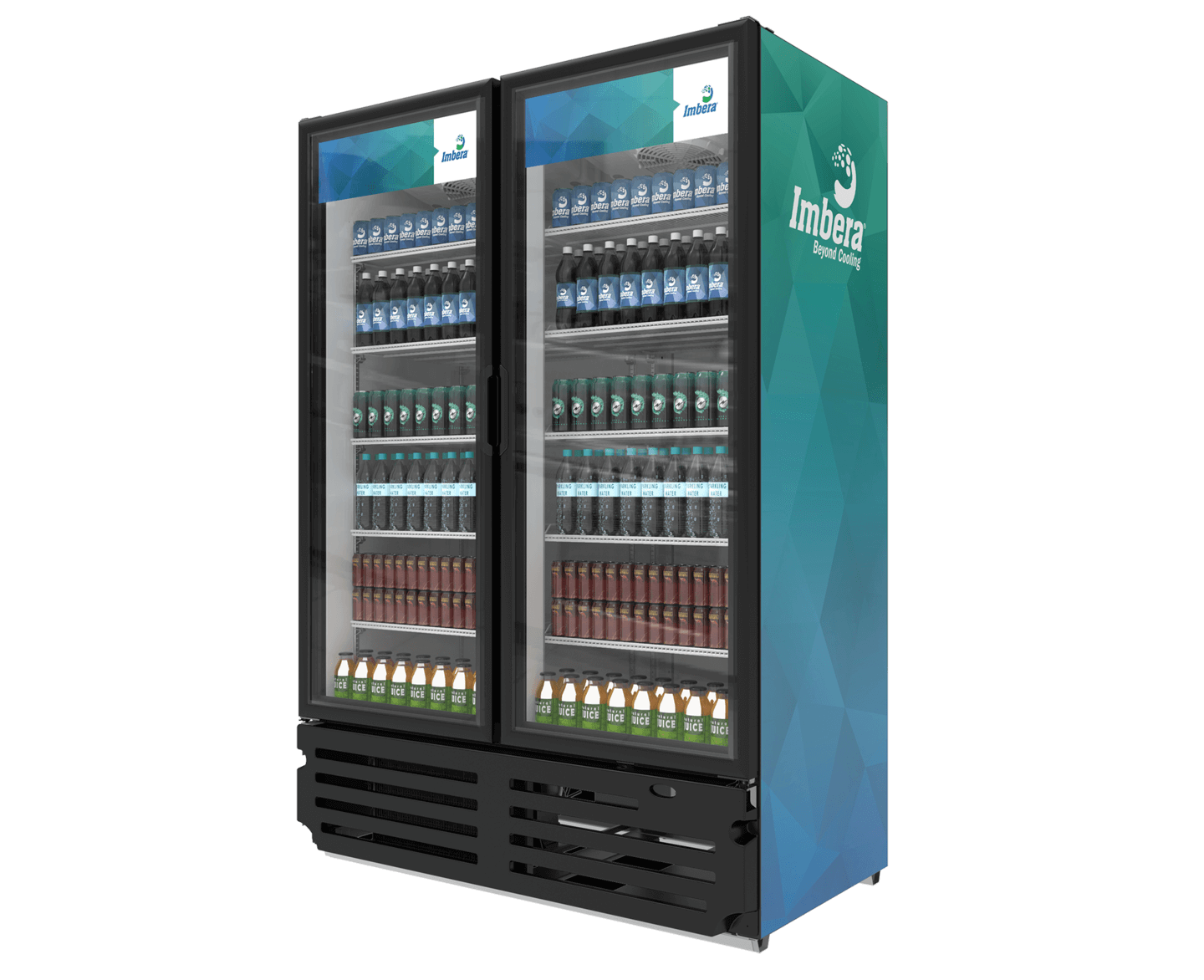 Imbera VRD43 HC BW 54 1/8" Two Section Glass Door Merchandiser - (2) Left/Right Hinge Doors, Black, 115v