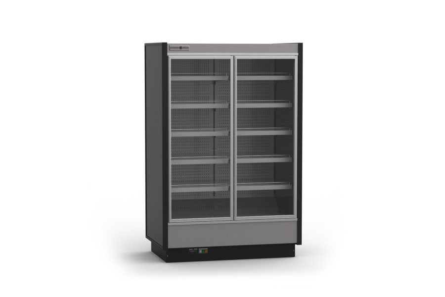 Hydra-Kool KGV-MR-2-R High Volume Reach-In Refrigerated Merchandiser – 51.5"W, 2 Hinged Glass Front Doors, 2 Rear Solid Doors, 5 Adjustable Shelves, LED Lighting, Remote Refrigeration