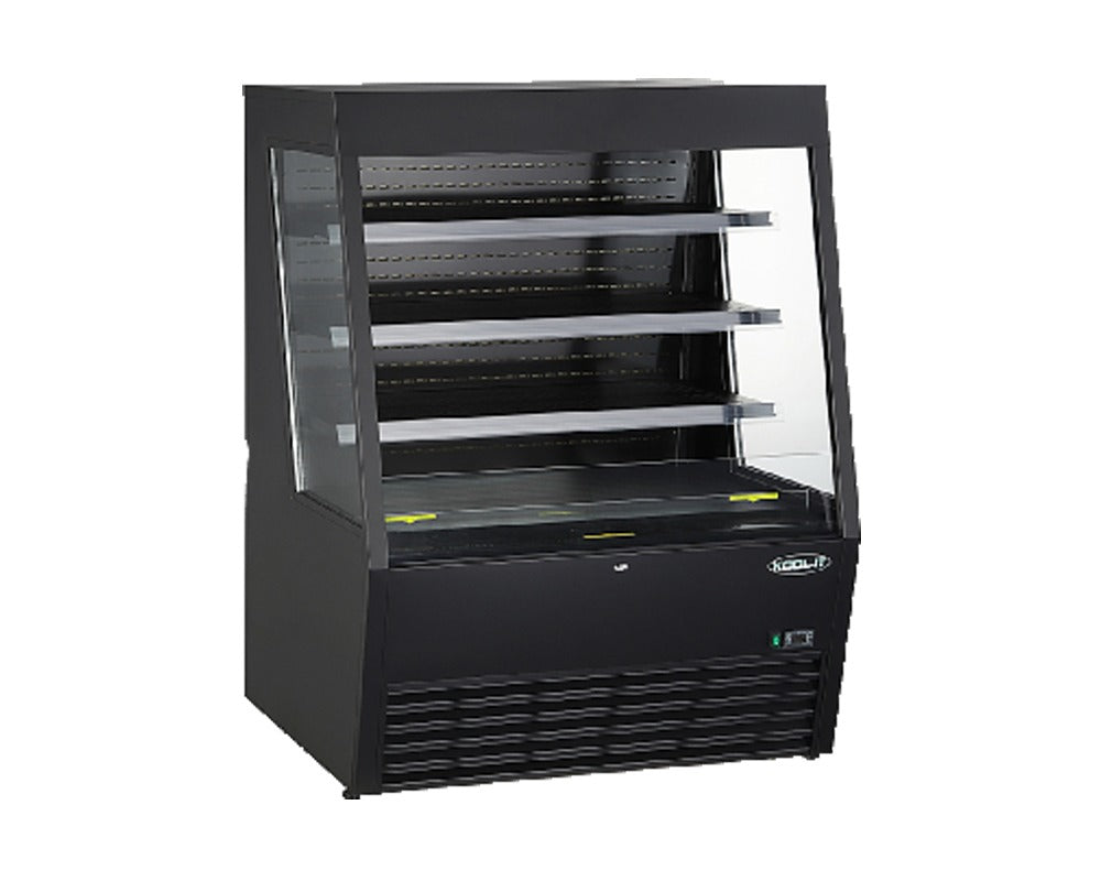 Kool-It KOM-48XBK Open Air Merchandiser – Black Powder Coated Steel, Adjustable Shelves, LED Lighting, R-290 Refrigerant