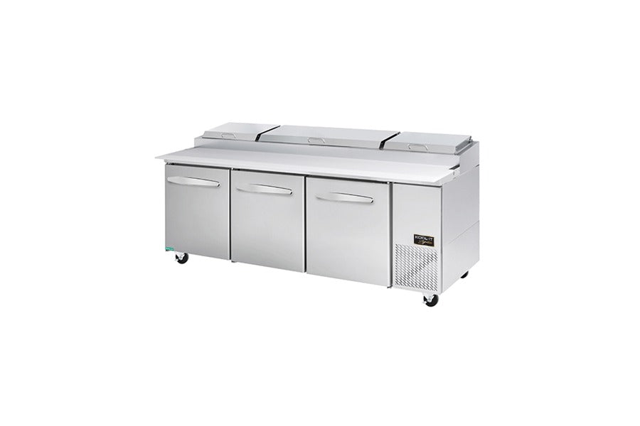 Kool-It Signature KPT-93-3 Pizza Prep Table, 93.3"W, 30.8 cu. ft., Stainless Steel, 3 Doors