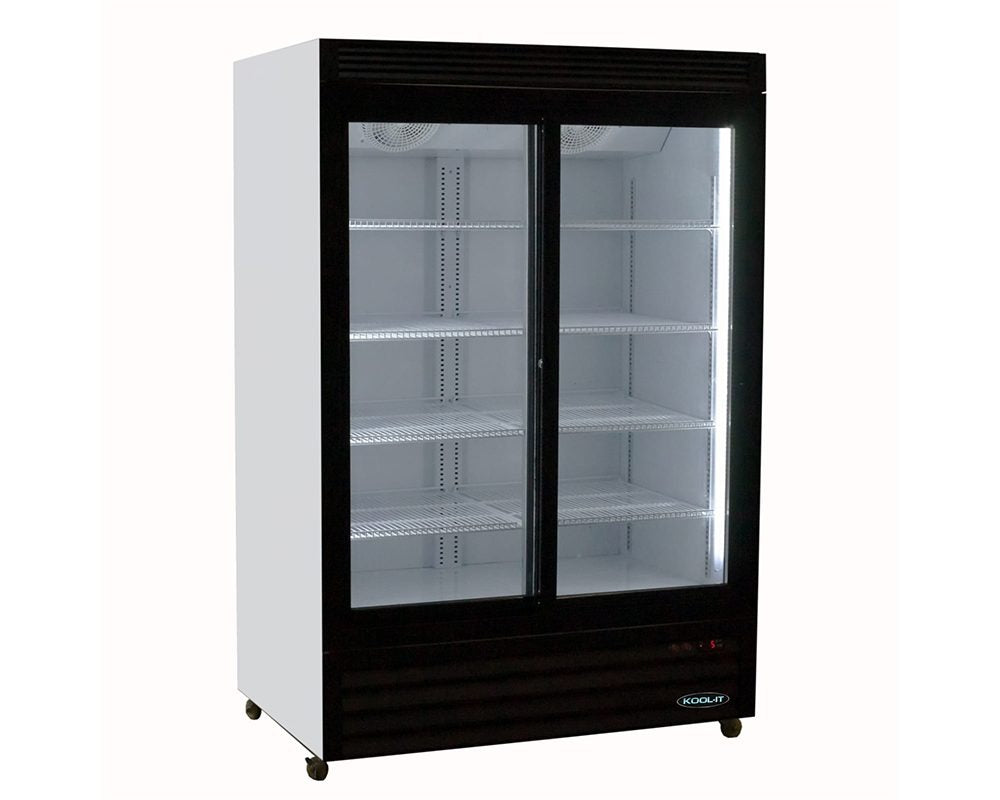 Kool-It KSM-40 Commercial Sliding Glass Door Refrigerator – White & Black Baked Enamel Steel, Double-Pane Glass, LED Lighting, Auto Defrost, Digital Thermostat