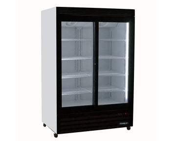 Kool-It KSM-40 Commercial Sliding Glass Door Refrigerator – White & Black Baked Enamel Steel, Double-Pane Glass, LED Lighting, Auto Defrost, Digital Thermostat