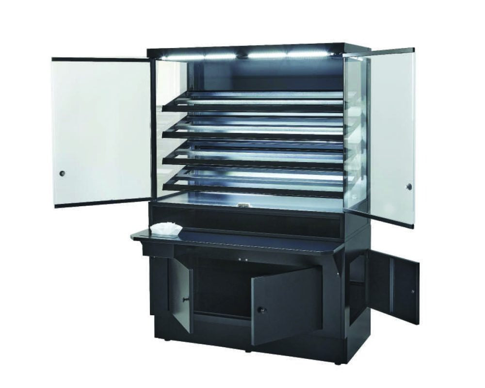 Kool-It KSSD-45CT Countertop Pastry Merchandiser with KSSD-45BS Base Stand – 12-Tray Capacity, Glass Sides, LED Lighting