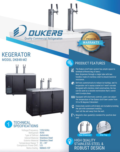 Dukers DKB48-M2 Dual Tap Kegerator Beer Dispenser
