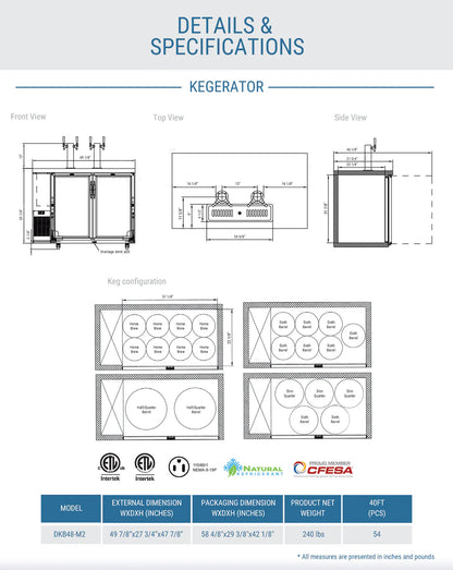 Dukers DKB48-M2 Dual Tap Kegerator Beer Dispenser