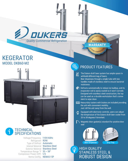Dukers DKB60-M2 Dual Tap Kegerator Beer Dispenser