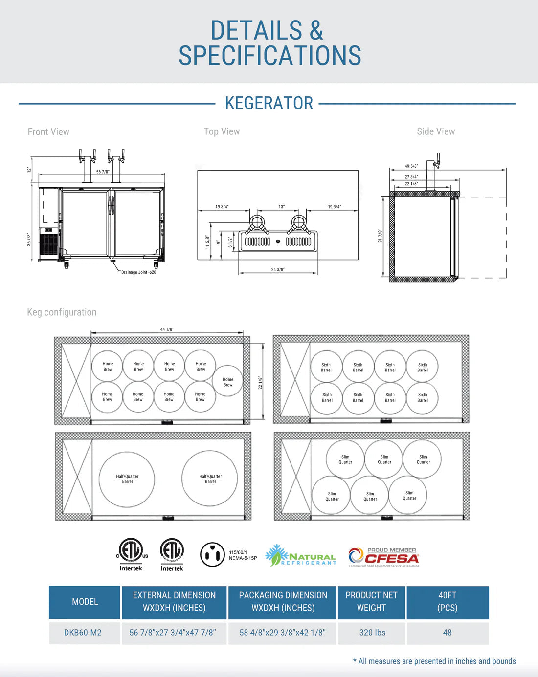 Dukers DKB60-M2 Dual Tap Kegerator Beer Dispenser