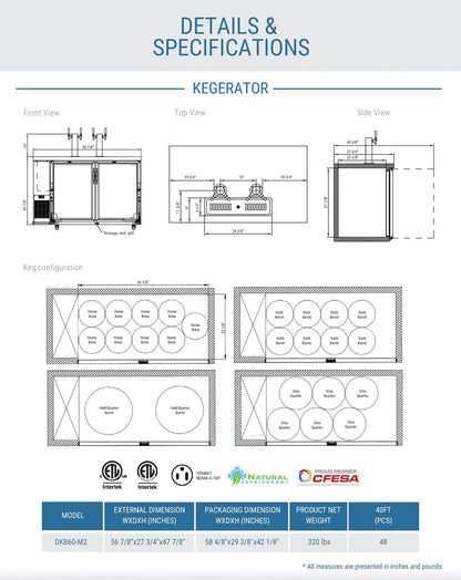 Dukers DKB60-M2 Dual Tap Kegerator Beer Dispenser