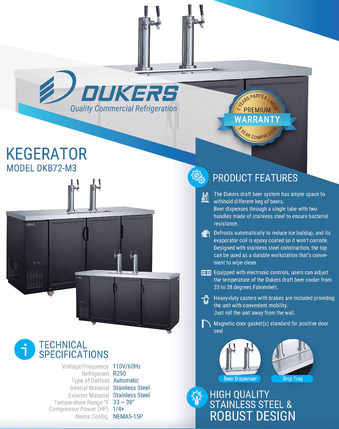 Dukers DBB48-M2 2-Door Bar and Beverage Cooler (Solid Doors) (Copy)