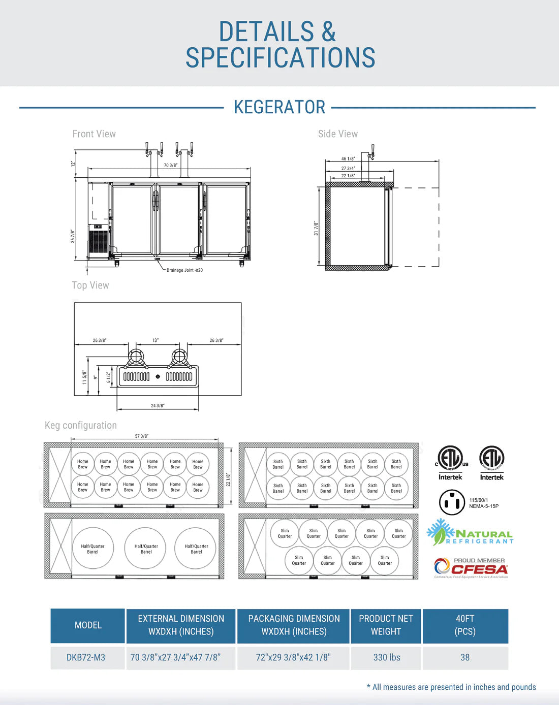 Dukers DBB48-M2 2-Door Bar and Beverage Cooler (Solid Doors) (Copy)