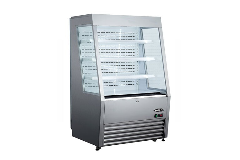 Kool-It KOM-48 SS Refrigerated Display Case – Stainless Steel, Open Front, LED Lighting, Adjustable Shelves, R-290 Refrigerant