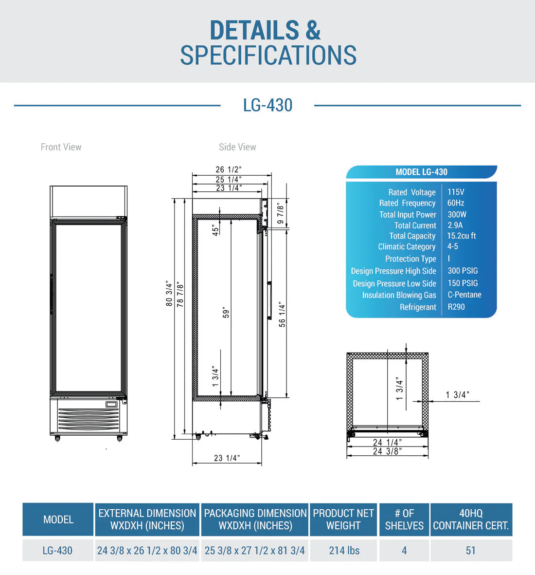 Dukers LG-430 Commercial Single Swing Door Glass Merchandiser Refrigerator
