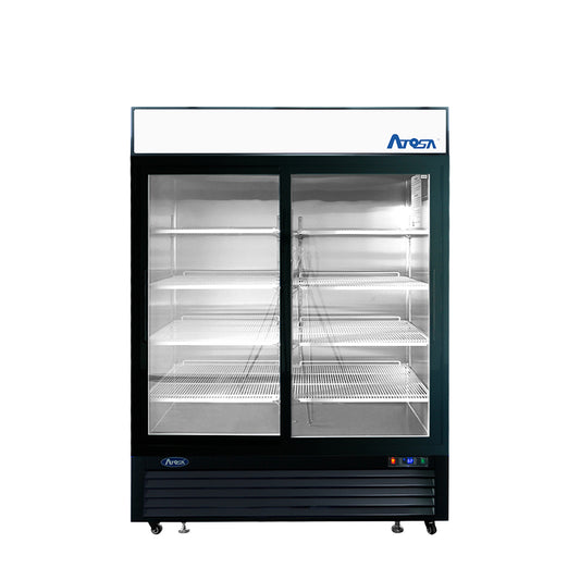 Atosa MCF8727GR — Black Cabinet Two (2) Sliding Glass Door Refrigerator Merchandiser