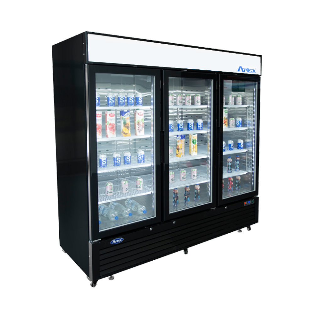 Atosa MCF8728GR — Black Cabinet Three (3) Glass Door Merchandiser Freezer