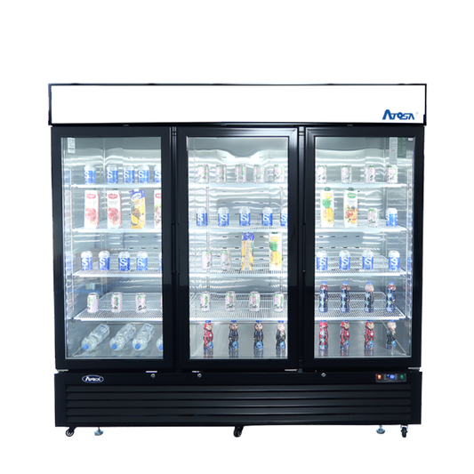 Atosa MCF8728GR — Black Cabinet Three (3) Glass Door Merchandiser Freezer
