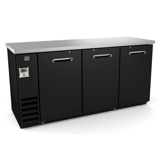 Kelvinator Refrigeration Equipment 3-Solid Door Back Bar Refrigerator Black 73" Long