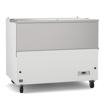 Kelvinator Refrigeration Equipment 12-Crate Milk Cooler 50 Long with a sleek white design and a metal top.