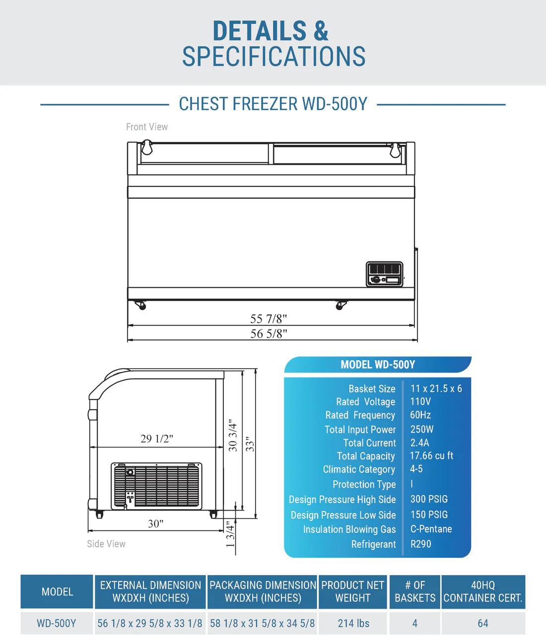 Dukers WD-500Y Commercial Chest Freezer in White