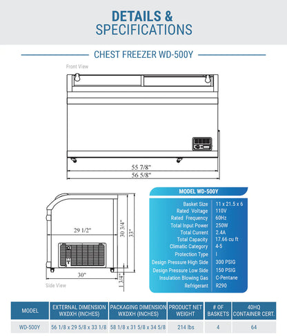 Dukers WD-500Y Commercial Chest Freezer in White