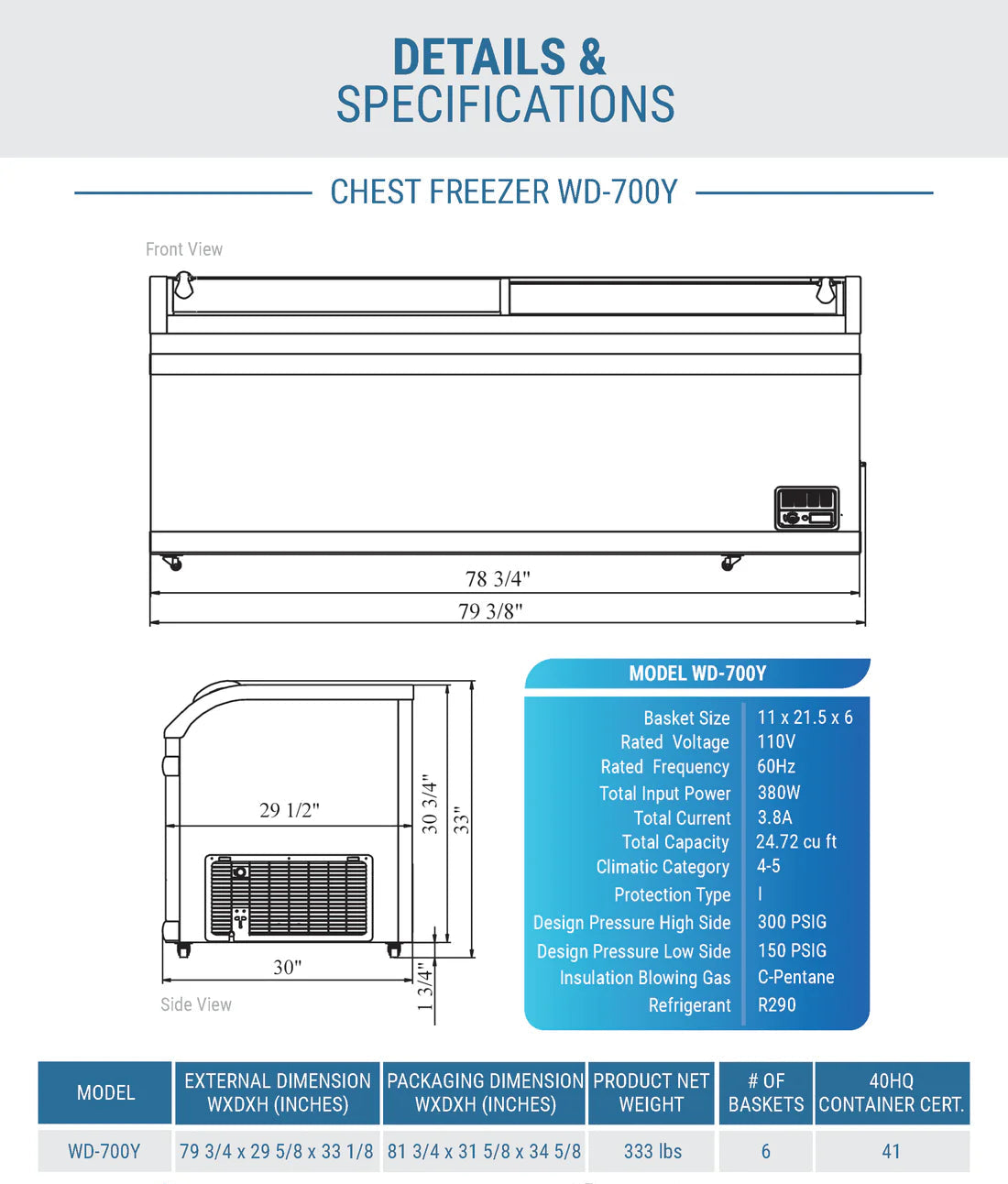Dukers WD-700Y Commercial Chest Freezer in White