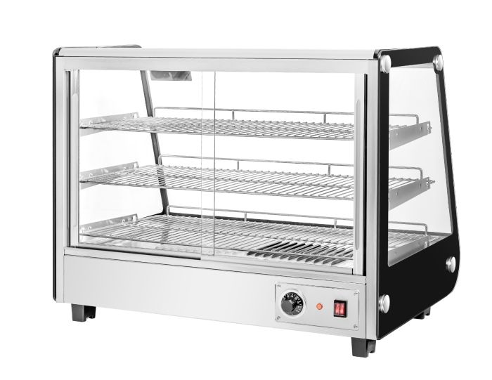 Migali 34" Wide Heated Counter-top Display Case, Straight Glass, Rear Sliding Doors